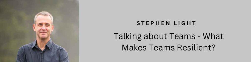 Talking about Teams - What Makes Teams Resilient? In talking about teams, Stephen Light shines light on team resiliency as he offers practical steps leaders can take to make their teams resilient.